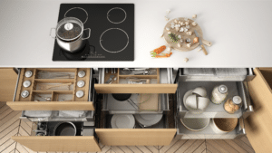 kitchen design countertop and organized cupboards