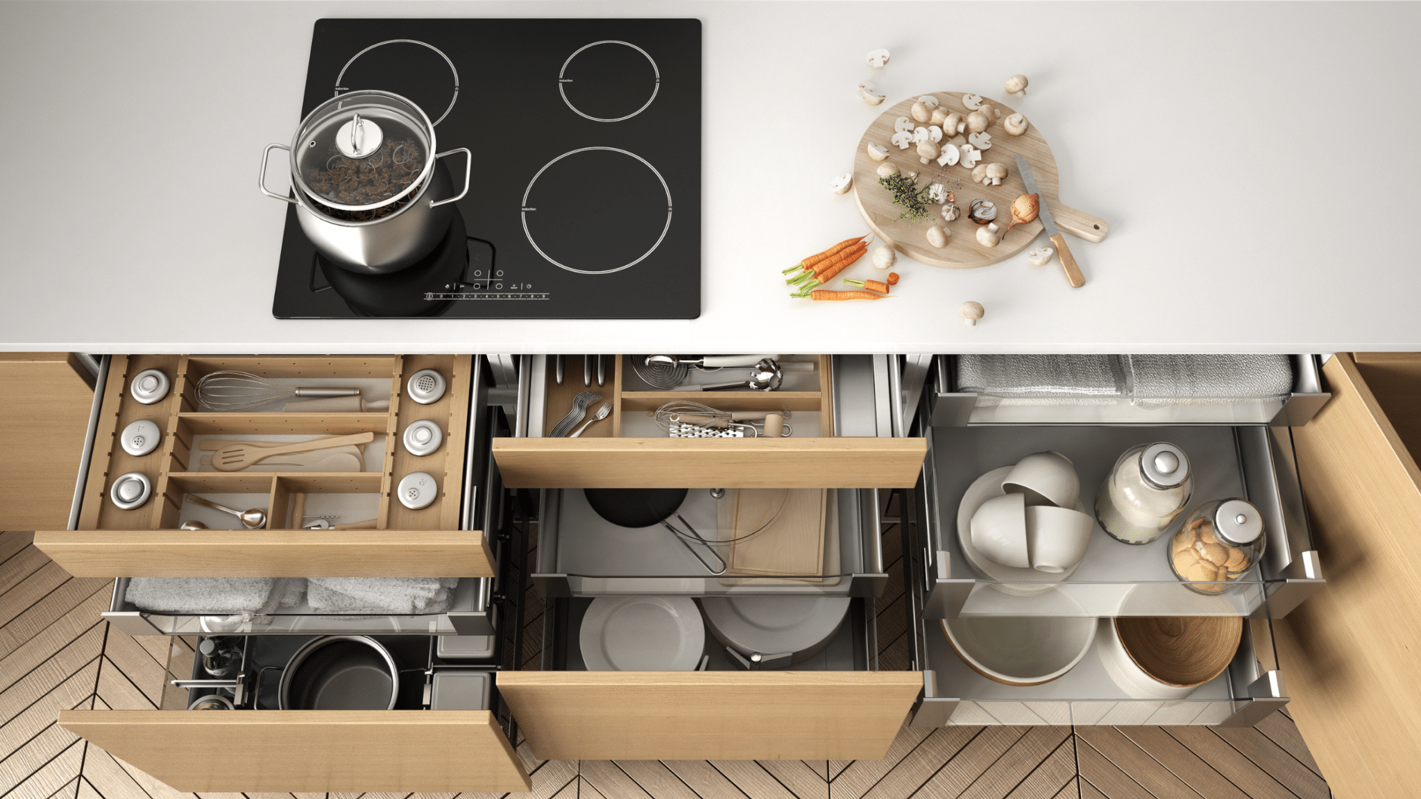 kitchen design countertop and organized cupboards
