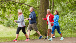 seniors walking outside falls prevention