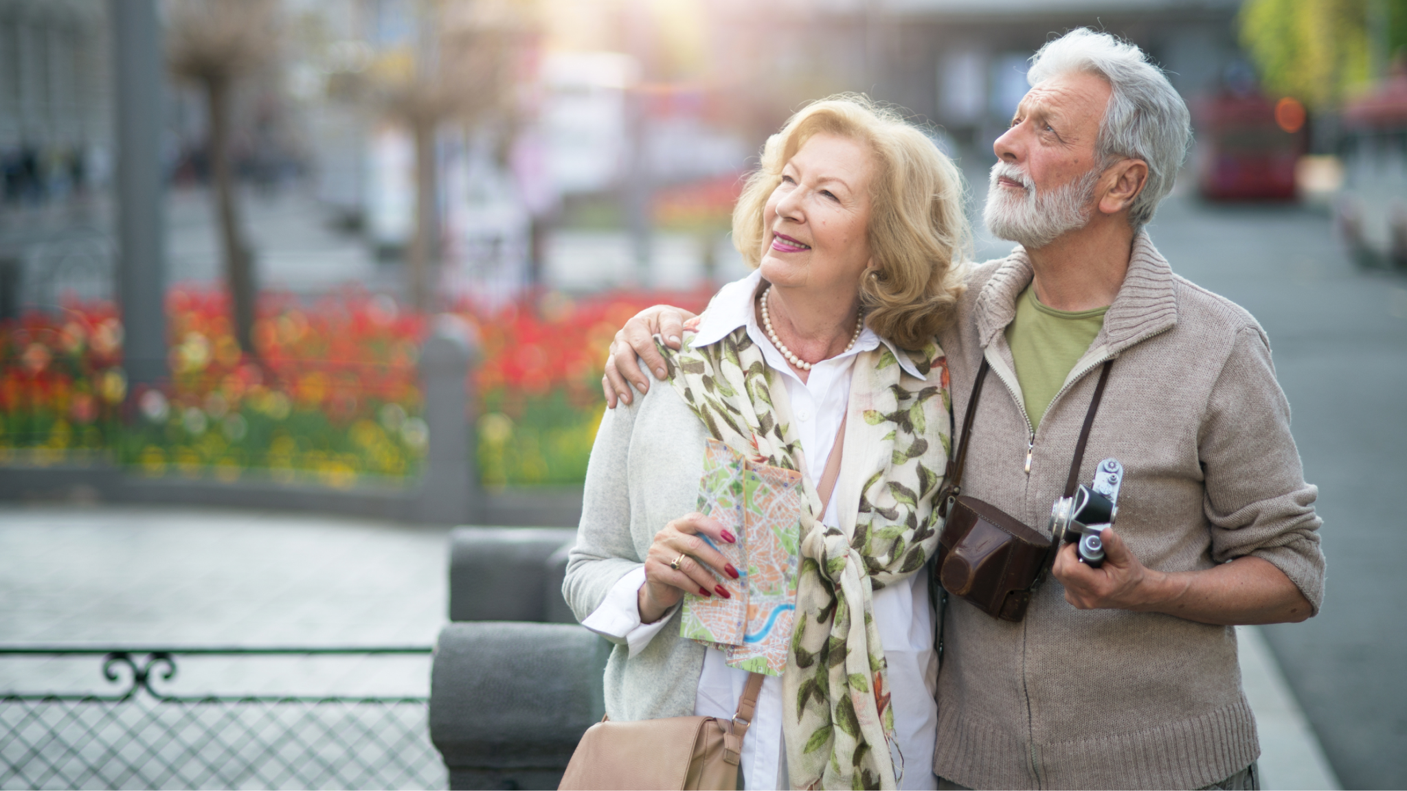 happy seniors traveling