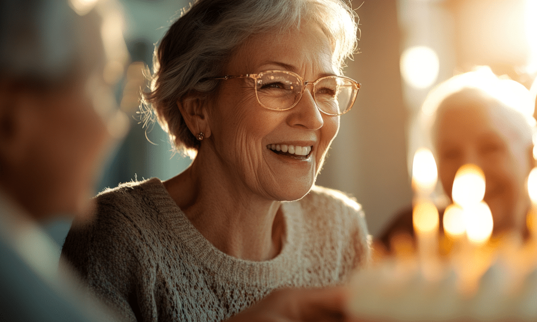 happy woman blowing out birthday candles